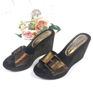 Donald J Pliner Couture Velvet Wedge Sandals Bonze